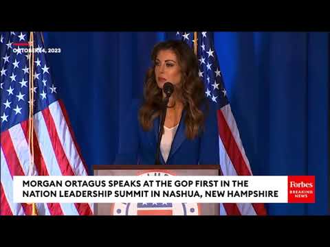 Morgan Ortagus delivers speech at the First in the Nation Leadership Summit in Nashua, New Hampshire